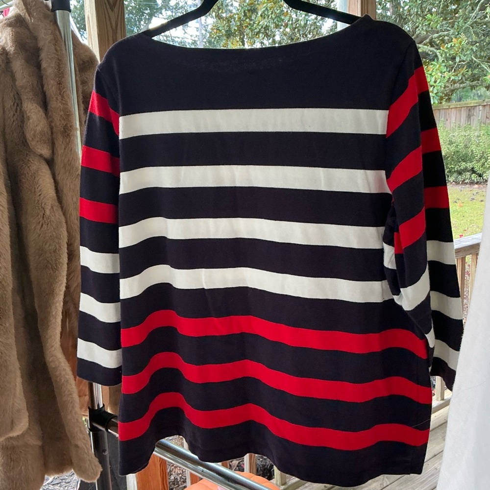 Lands End 2X Women’s 20W-22W striped boatneck 3/4 sleeve 100% Cotton